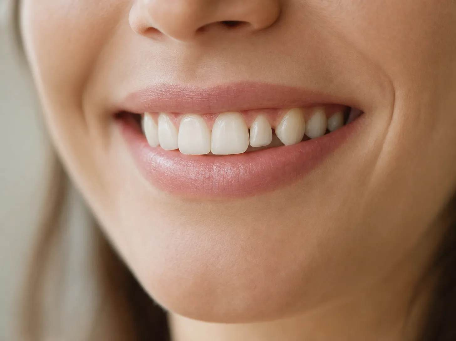 Smile with a small peg-shaped upper lateral incisor next to normal-sized front teeth