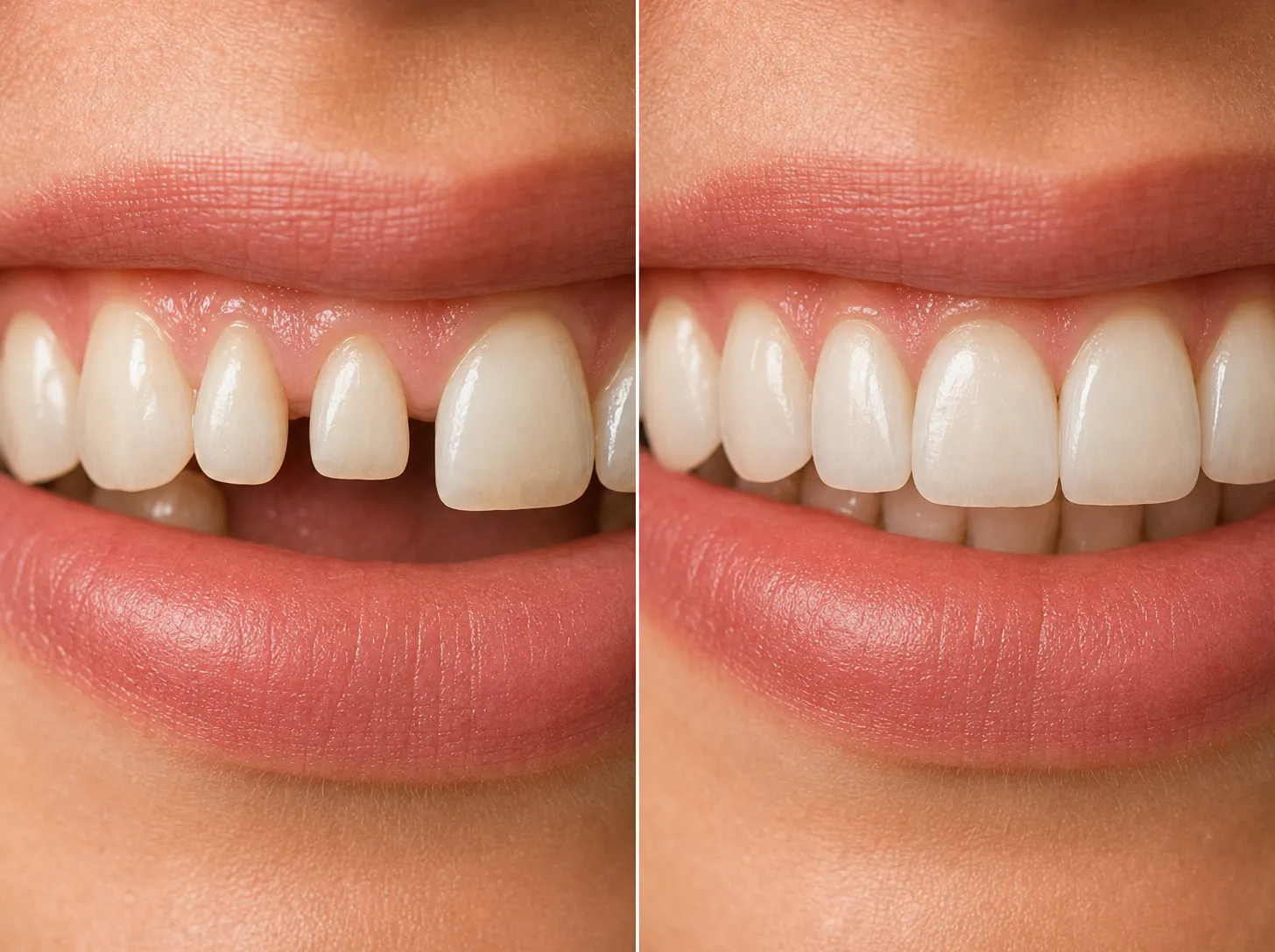 Before and after of a peg lateral tooth built up to full size with composite bonding (representative image)