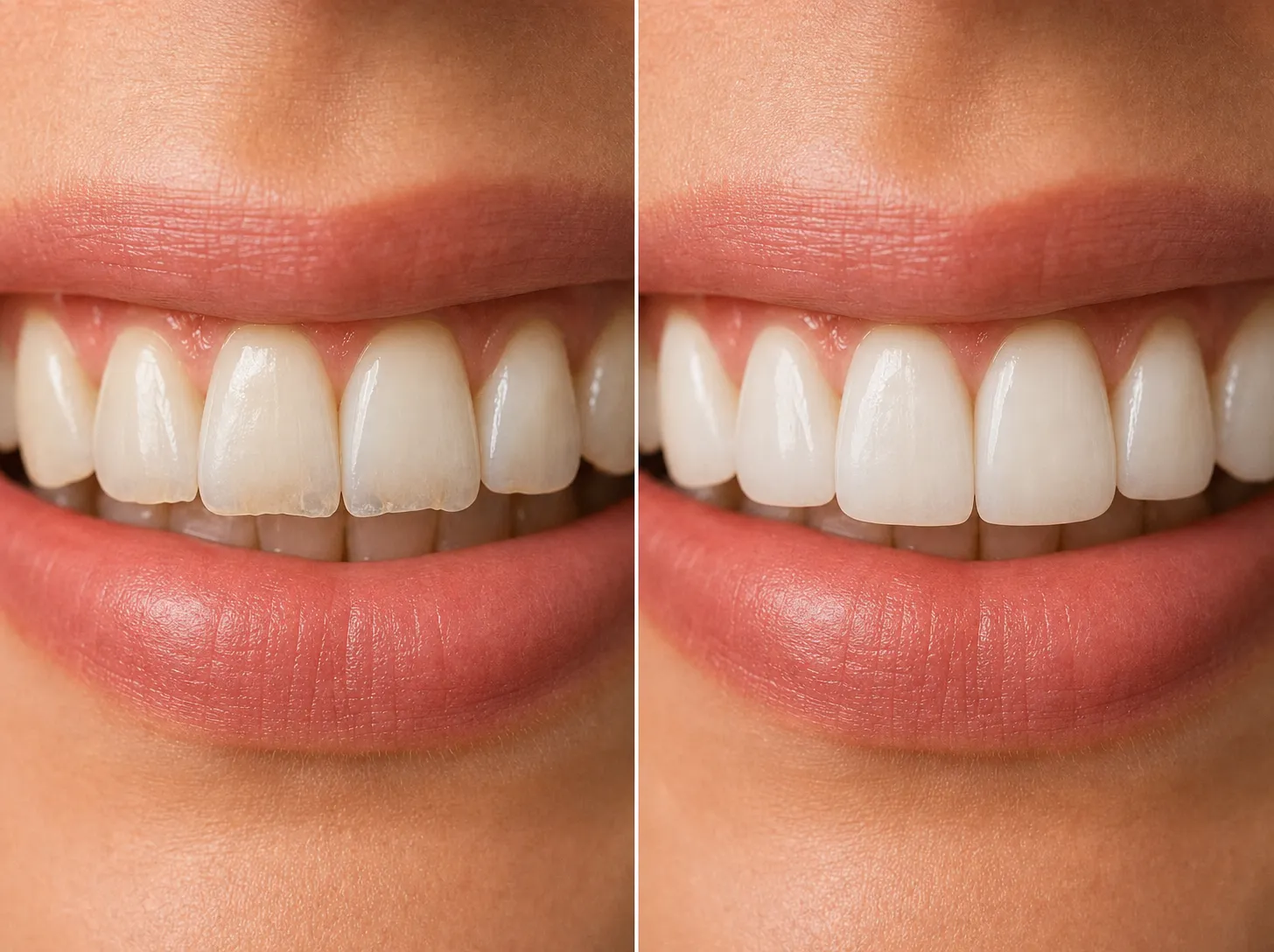 Before and after of translucent front tooth edges restored with composite bonding (representative image)