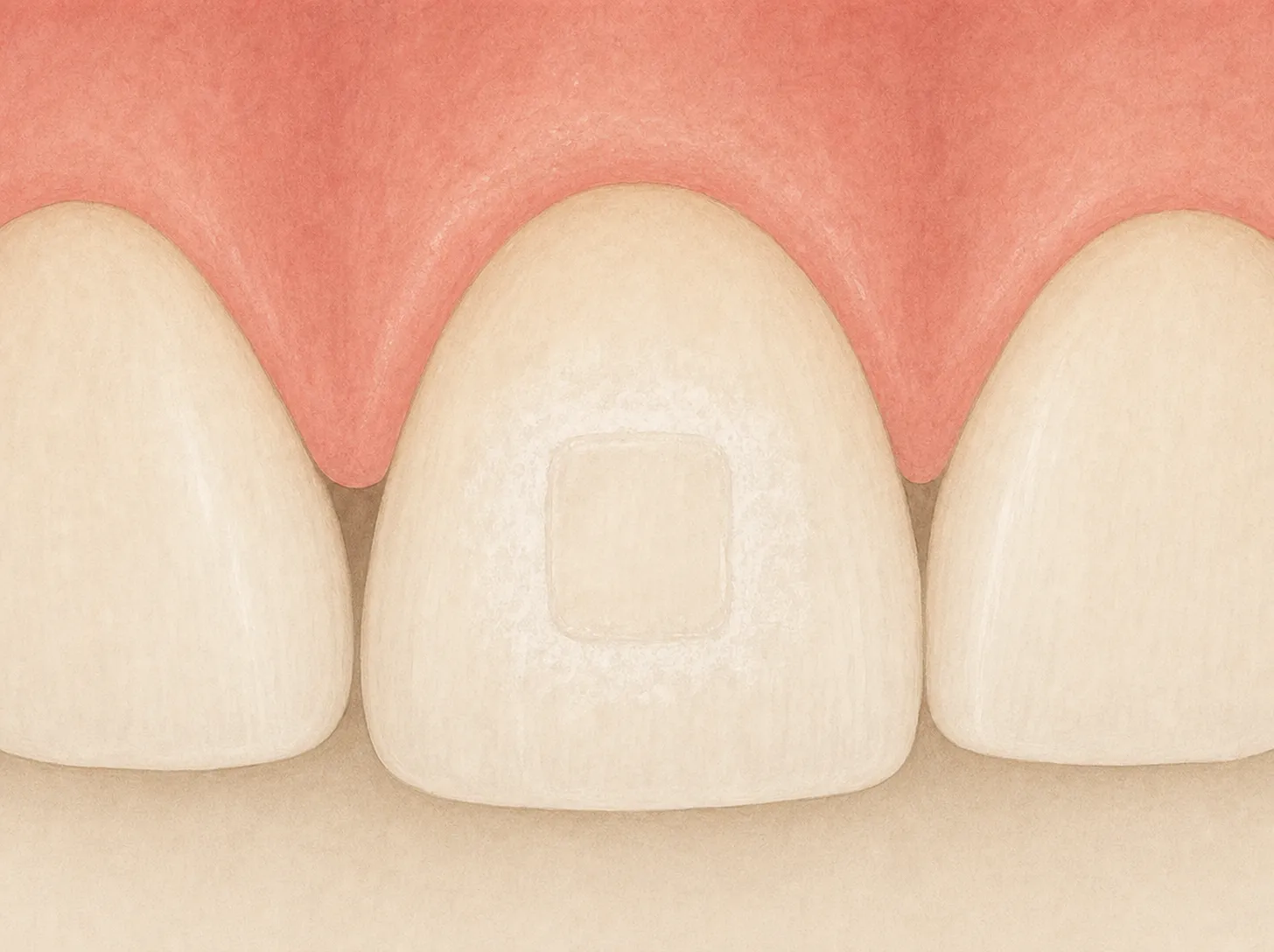 Illustration of a tooth with a ring of white decalcification around where an orthodontic bracket used to sit